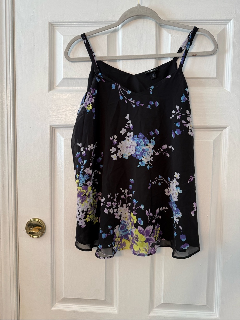 torrid Black Floral Spaghetti Strap Cami with Purple, Blue & Yellow Accents